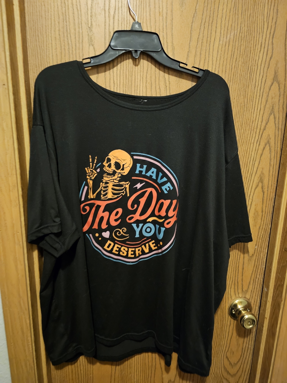 SHEIN Black Short Sleeve Tee with Orange and Blue Skull Graphici
